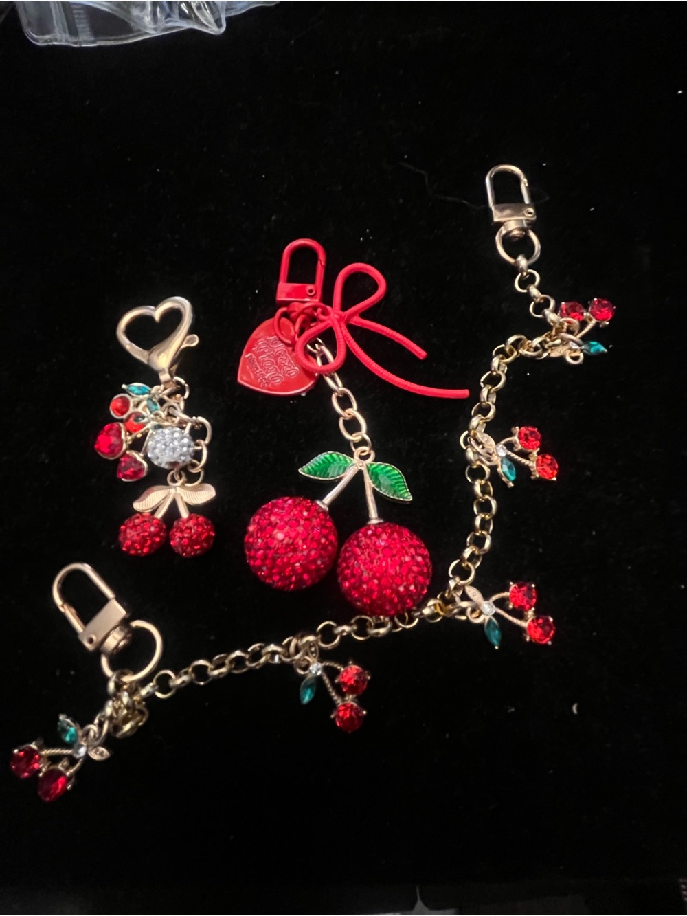 Red Crystal Cherry  Purses Charms & Keychain  3 pieces Set